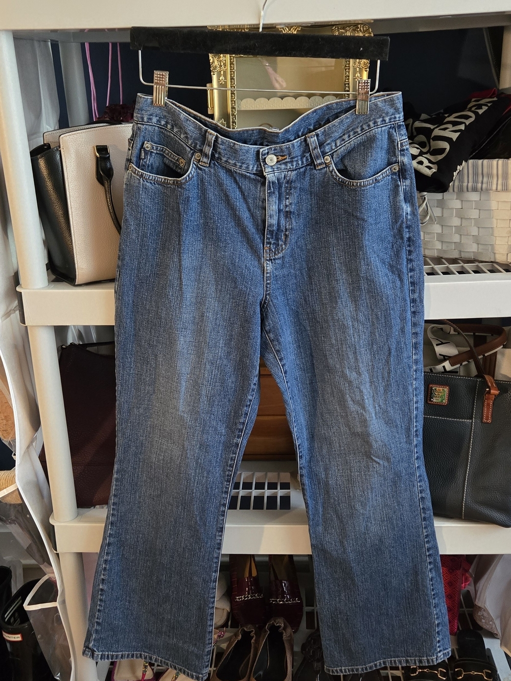 Vintage Ralph Lauren Women's Mid-Blue Wide-Leg Denim Jeans